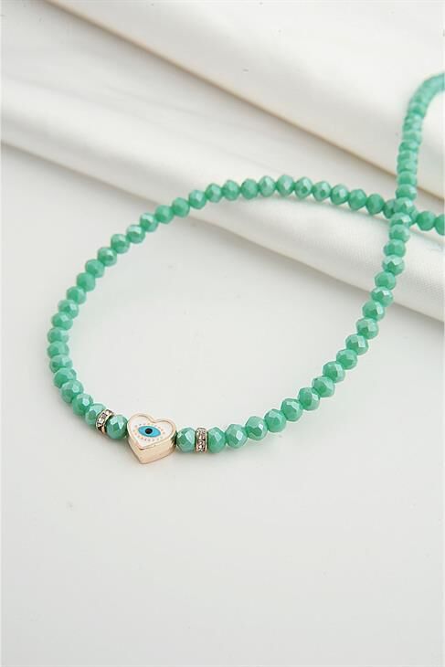 Kalp Tasarımlı Nazar Figürlü Boncuklu Kolye