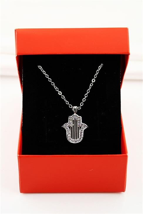 Kutulu Fatma Ana Eli Tasarımlı Zirkon Taşlı Kolye