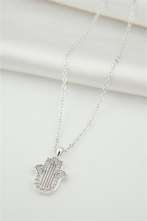 Kutulu Fatma Ana Eli Tasarımlı Zirkon Taşlı Kolye