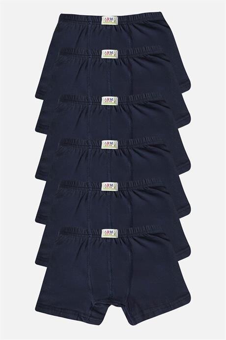 Erkek Çocuk Düz Pamuklu Likralı Lacivert Boxer 6'lı Paket