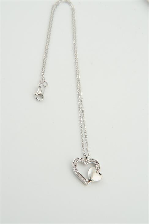 Kutulu 2li Kalp Tasarımlı Zirkon Taşlı Kolye