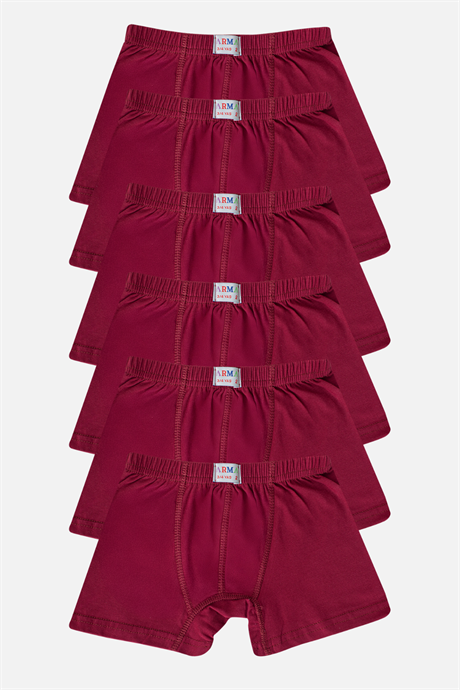 Erkek Çocuk Düz Pamuklu Likralı Bordo Boxer 6'lı Paket