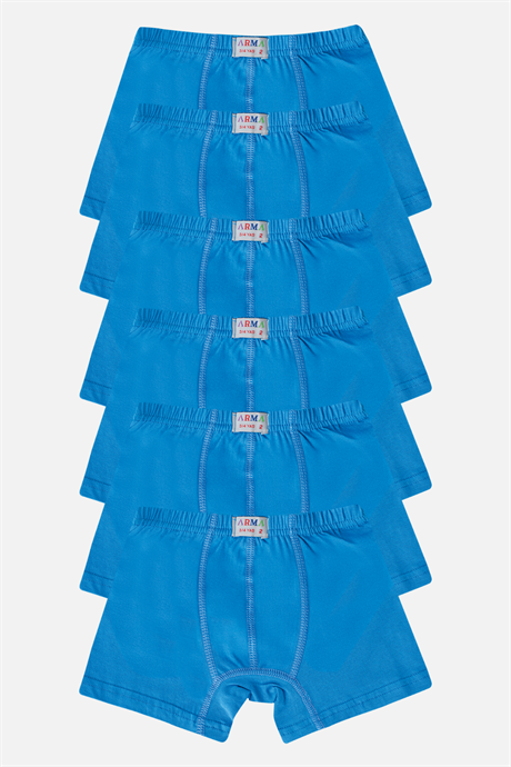 Erkek Çocuk Düz Pamuklu Likralı Mavi Boxer 6'lı Paket