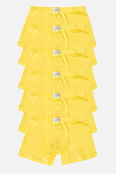 Erkek Çocuk Düz Pamuklu Likralı Sarı Boxer 6'lı Paket