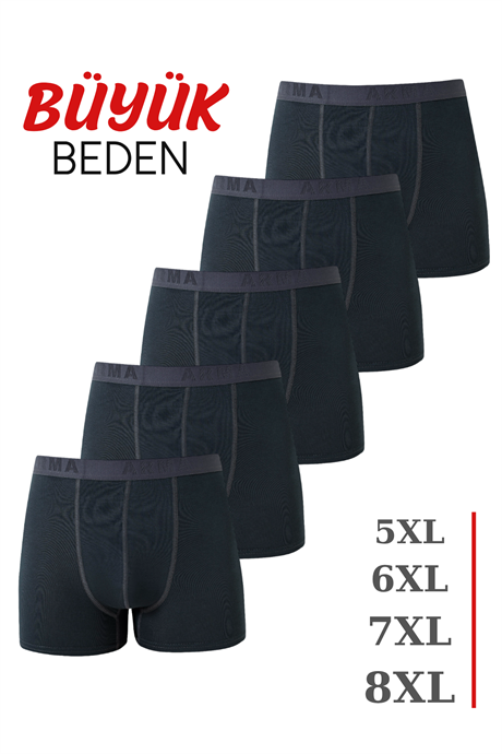 Erkek Füme Büyük Beden Boxer Pamuklu Likralı Yumuşak ve Esnek Kumaş 5'li Paket