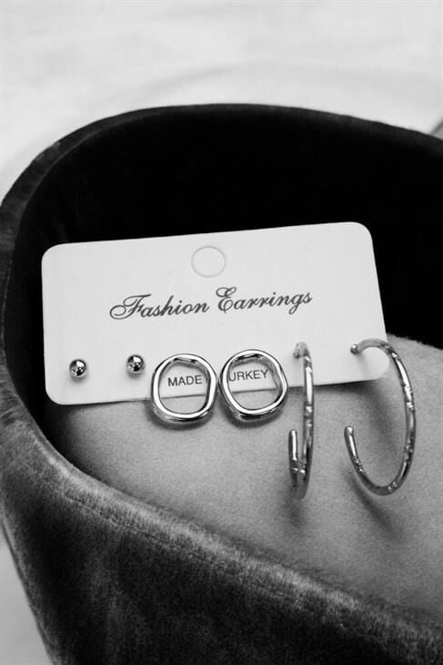 Özel Tasarımlı Halka ve Tektaş Zirkon Küpeli 3lü Küpe Seti