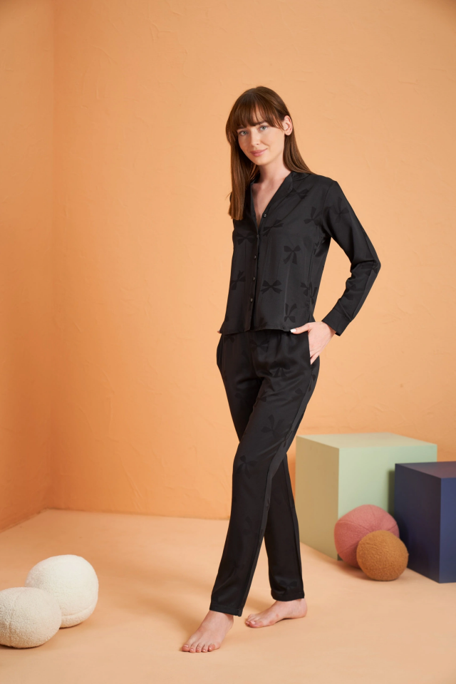 Pjs 28042 Kadın Uzun Kol Boydan Düğmeli Pijama Takımı