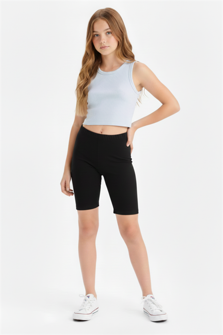 Kız Çocuk Siyah Kısa Tayt Pamuklu Likralı Düz Basic