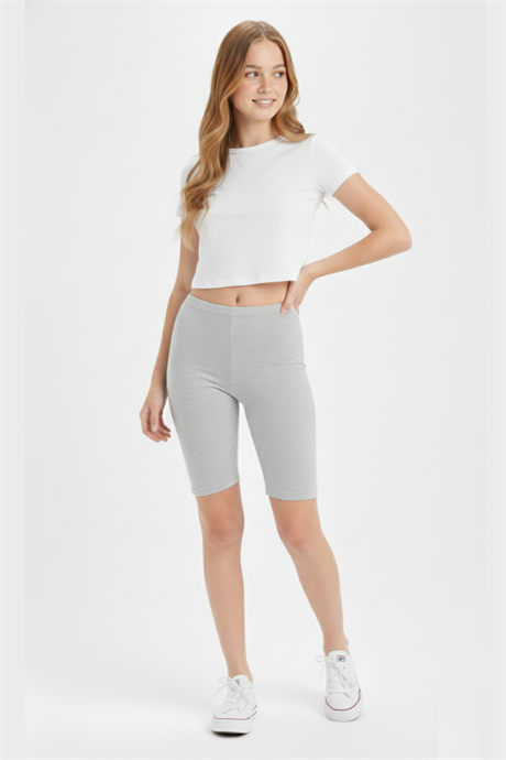 Kız Çocuk Gri Kısa Tayt Pamuklu Likralı Düz Basic