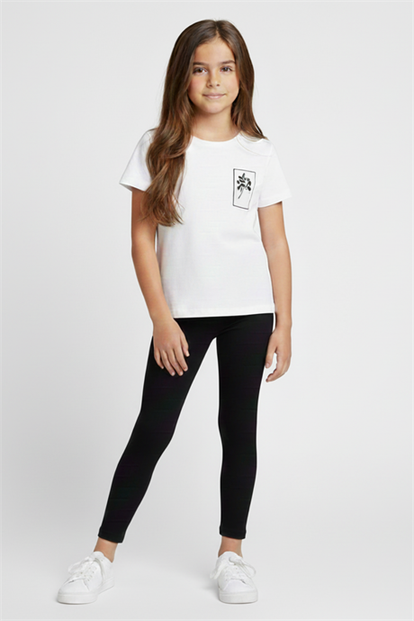 Kız Çocuk Siyah Pamuklu Likralı Düz Uzun Tayt