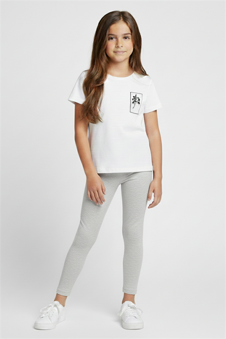 Kız Çocuk Gri Pamuklu Likralı Düz Uzun Tayt
