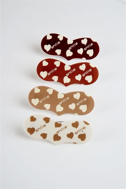 Kalp Tasarımlı 4lü Klipsli Yan Toka Seti