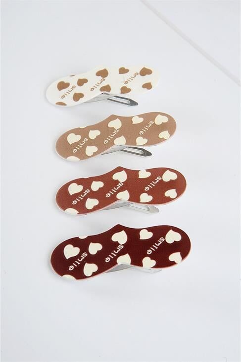 Kalp Tasarımlı 4lü Klipsli Yan Toka Seti