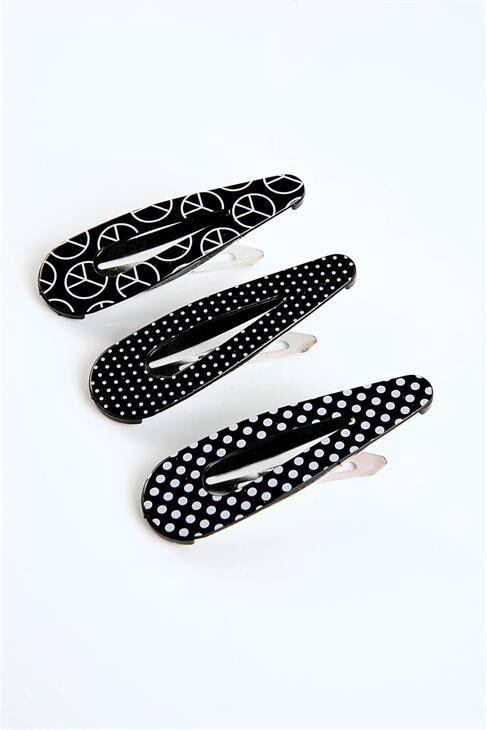 Düz Çizgili 3lü Klipsli Yan Toka Seti