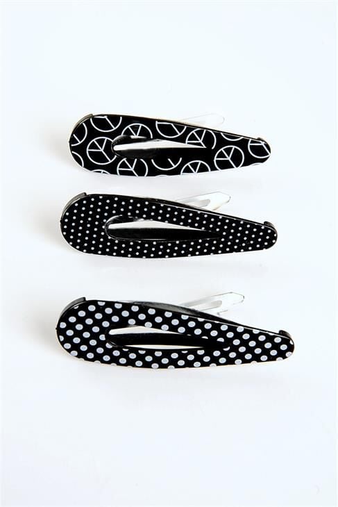 Düz Çizgili 3lü Klipsli Yan Toka Seti