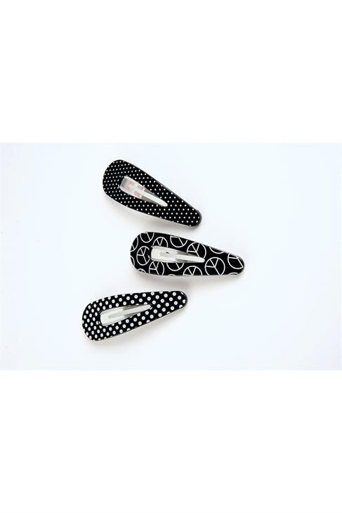 Düz Çizgili 3lü Klipsli Yan Toka Seti