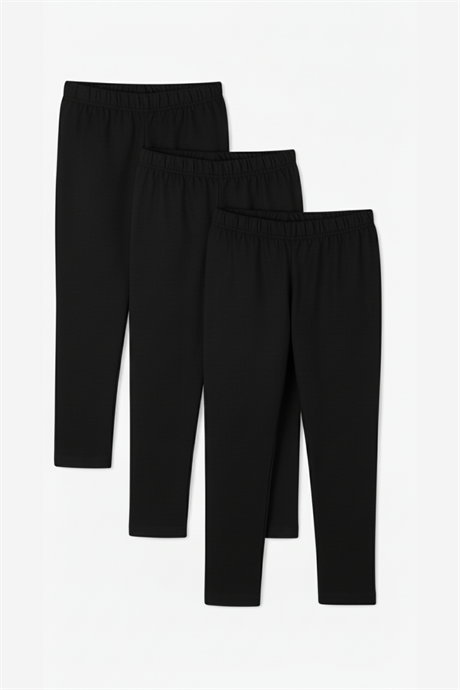 Kız Çocuk Uzun Tayt Siyah Pamuklu Likralı Düz Basic 3'lü Paket