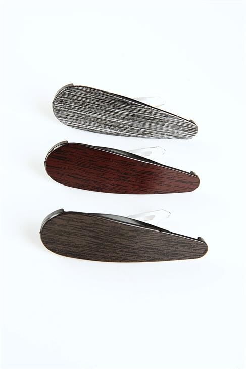 Düz Çizgili 3lü Klipsli Yan Toka Seti