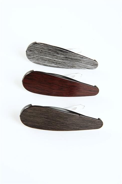 Düz Çizgili 3lü Klipsli Yan Toka Seti