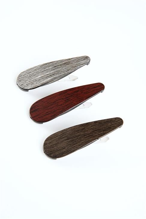 Düz Çizgili 3lü Klipsli Yan Toka Seti