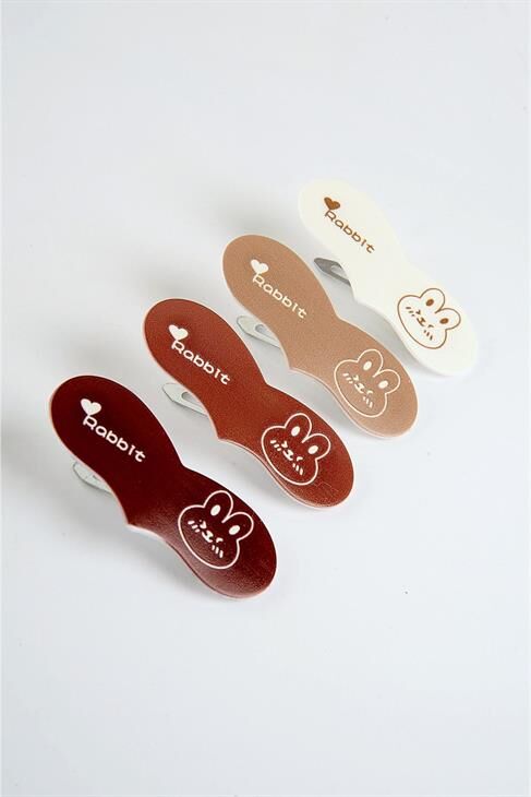 Kalp Tasarımlı Rabbit Yazılı 4lü Klipsli Yan Toka Seti