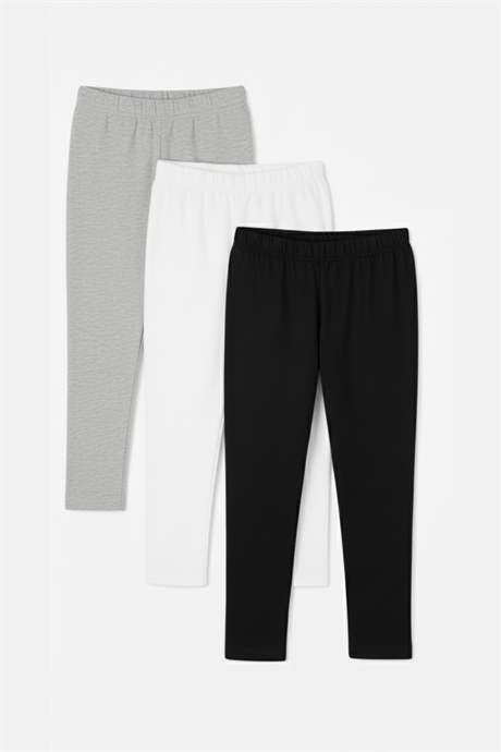Kız Çocuk Uzun Tayt Renkli Pamuklu Likralı Düz Basic 3'lü Paket