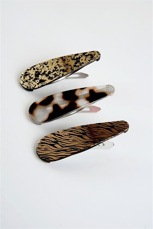 Leopar Desenli 3lü Klipsli Yan Toka Seti