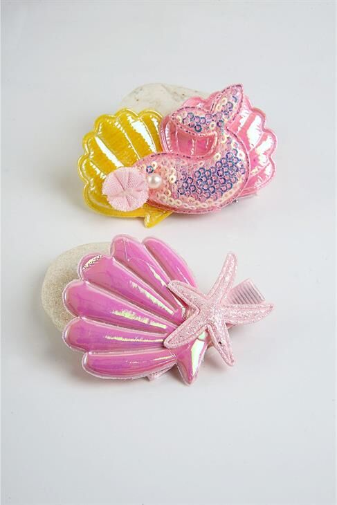 Deniz Kabuğu Tasarımlı 2li Klipsli Yan Toka Seti