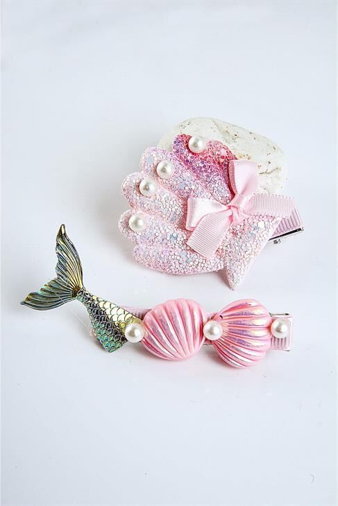 Deniz Kabuğu Tasarımlı 2li Klipsli Yan Toka Seti