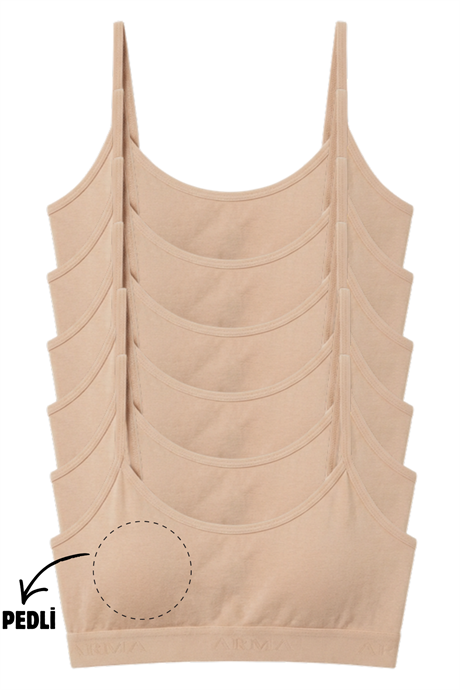 Genç Kız Pamuklu İp Askılı Çıkarılabilir Pedli Yarım Atlet Alıştırma Sütyeni 6'lı Paket Ten