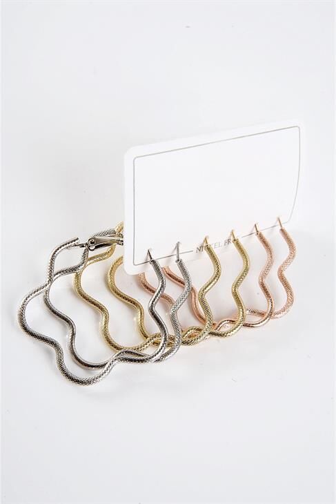 Çiçek Tasarımlı Gold Gümüş ve Rose Renkleri 3'lü Küpe Seti