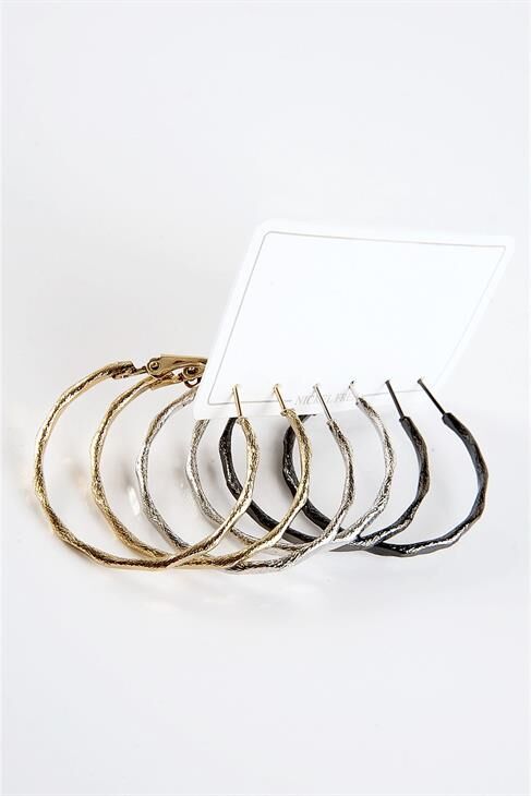 Gold Gümüş ve Siyah Renkleri 3'lü Halka Küpe Seti