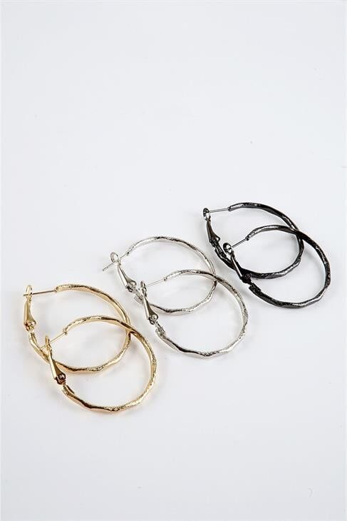 Gold Gümüş ve Siyah Renkleri 3'lü Halka Küpe Seti