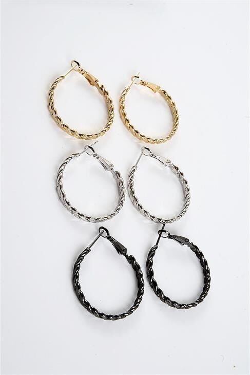 Gold Gümüş ve Siyah Renkleri 3'lü Halka Küpe Seti