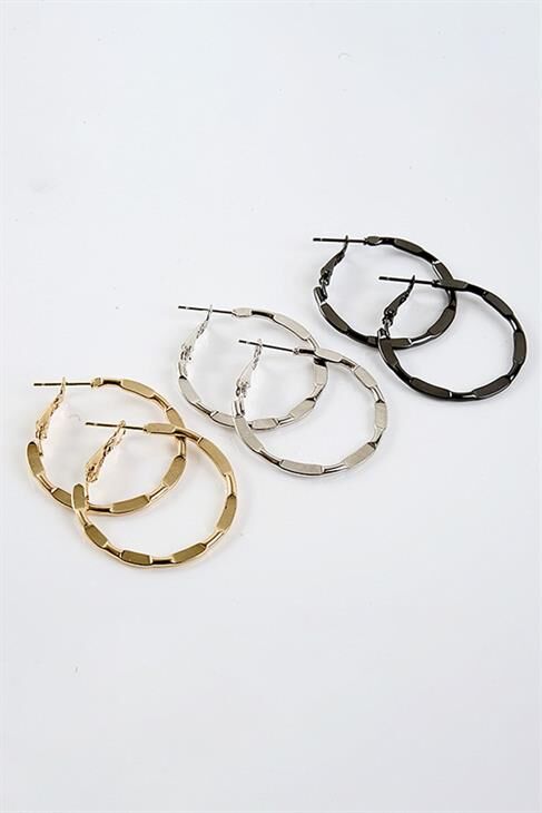 Gold Gümüş ve Siyah Renkleri 3'lü Halka Küpe Seti