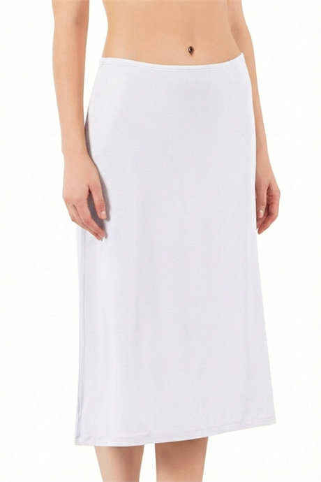 Kadın Viskon Kumaş Diz Altı Uzun Etek Elbise Astarı Jüpon Kombinezon Beyaz