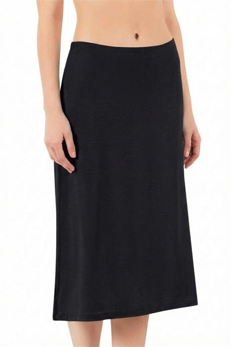 Kadın Viskon Kumaş Diz Altı Uzun Etek Elbise Astarı Jüpon Kombinezon Siyah