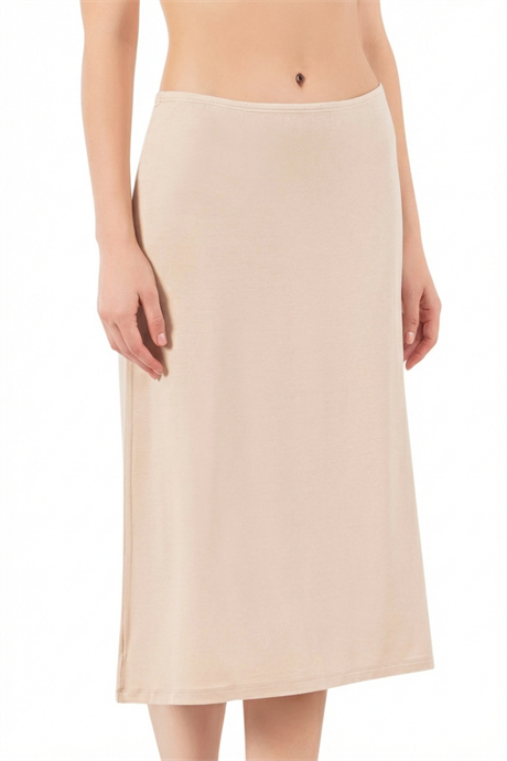 Kadın Viskon Kumaş Diz Altı Uzun Etek Elbise Astarı Jüpon Kombinezon Ten