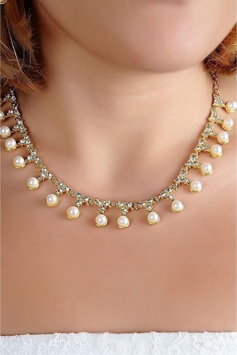 Özel Tasarımlı Turkuaz Taşlı Ve Zirkon Taşlı Kolye Küpe Takı Seti