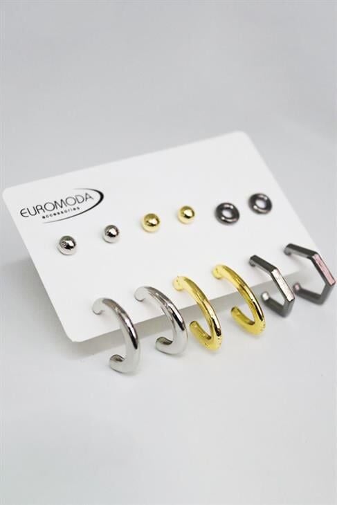 Halka ve Top Küpeli 6lı Küpe Seti