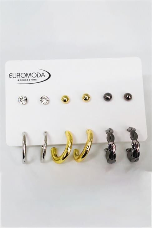 Halka ve Top Küpeli 6lı Küpe Seti