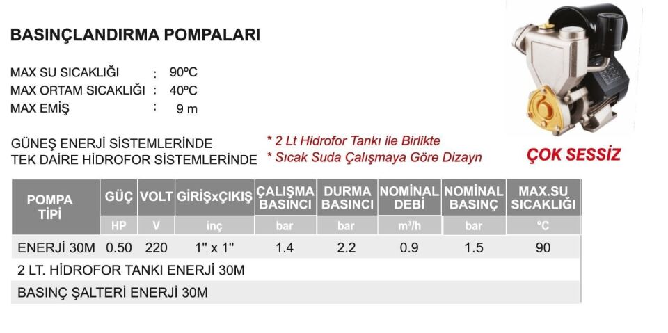 Atlantis Enj40 Basınçlandırma Pompası Sıcak Su Uyumlu