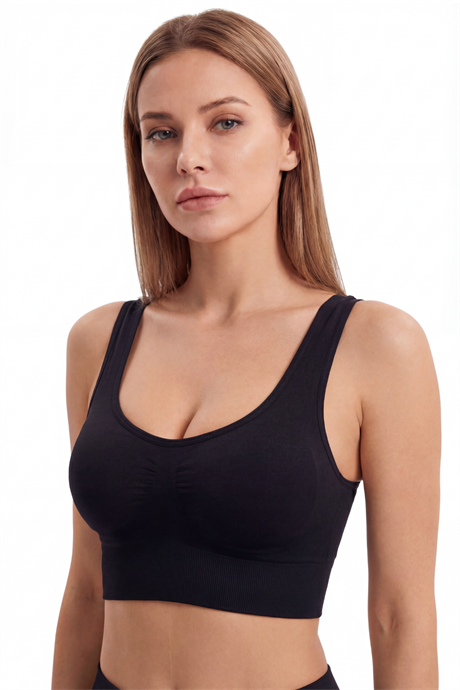 Kadın Toparlayıcı Pedli Büstiyer Kalın Askılı Esnek Siyah