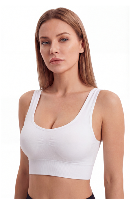 Kadın Toparlayıcı Pedli Büstiyer Kalın Askılı Esnek Beyaz