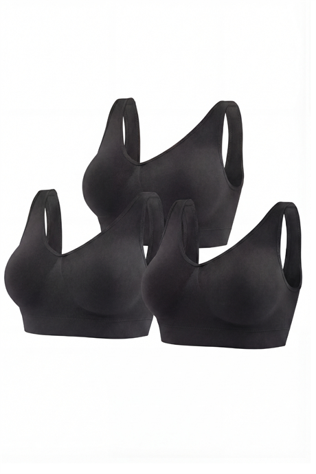 Kadın Toparlayıcı Pedli Büstiyer Kalın Askılı Esnek Siyah 3'lü Paket