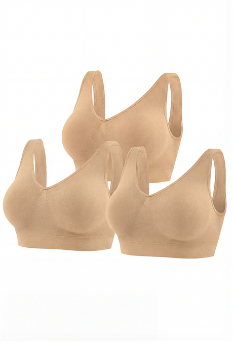 Kadın Toparlayıcı Pedli Büstiyer Kalın Askılı Esnek Ten 3'lü Paket