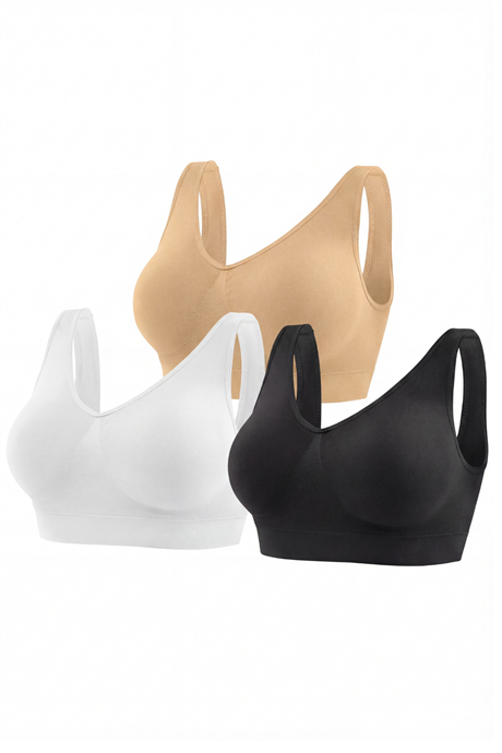 Kadın Dikişsiz Pedli Esnek Kalın Askılı Sporcu Sütyeni Renkli 3'lü Paket