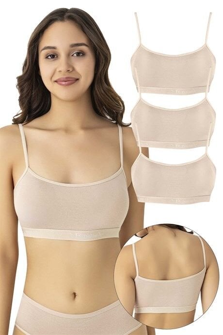 Kadın Pamuklu Likralı İp Askılı Çıkarılabilir Pedli Yarım Atlet Büstiyer Ten 3'lü Paket