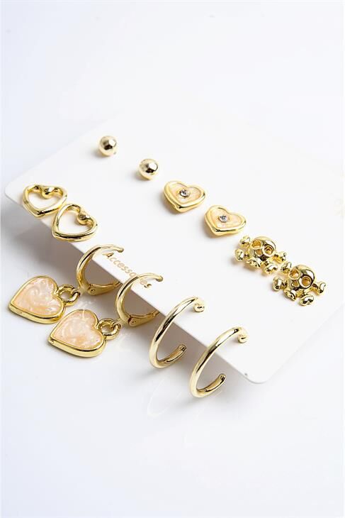 Kalp Modelleri Ve Iskelet Tasarımlı Halka Ve Top Küpeli Küpe 12li Seti