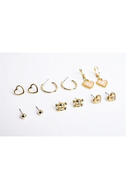 Kalp Modelleri Ve Iskelet Tasarımlı Halka Ve Top Küpeli Küpe 12li Seti